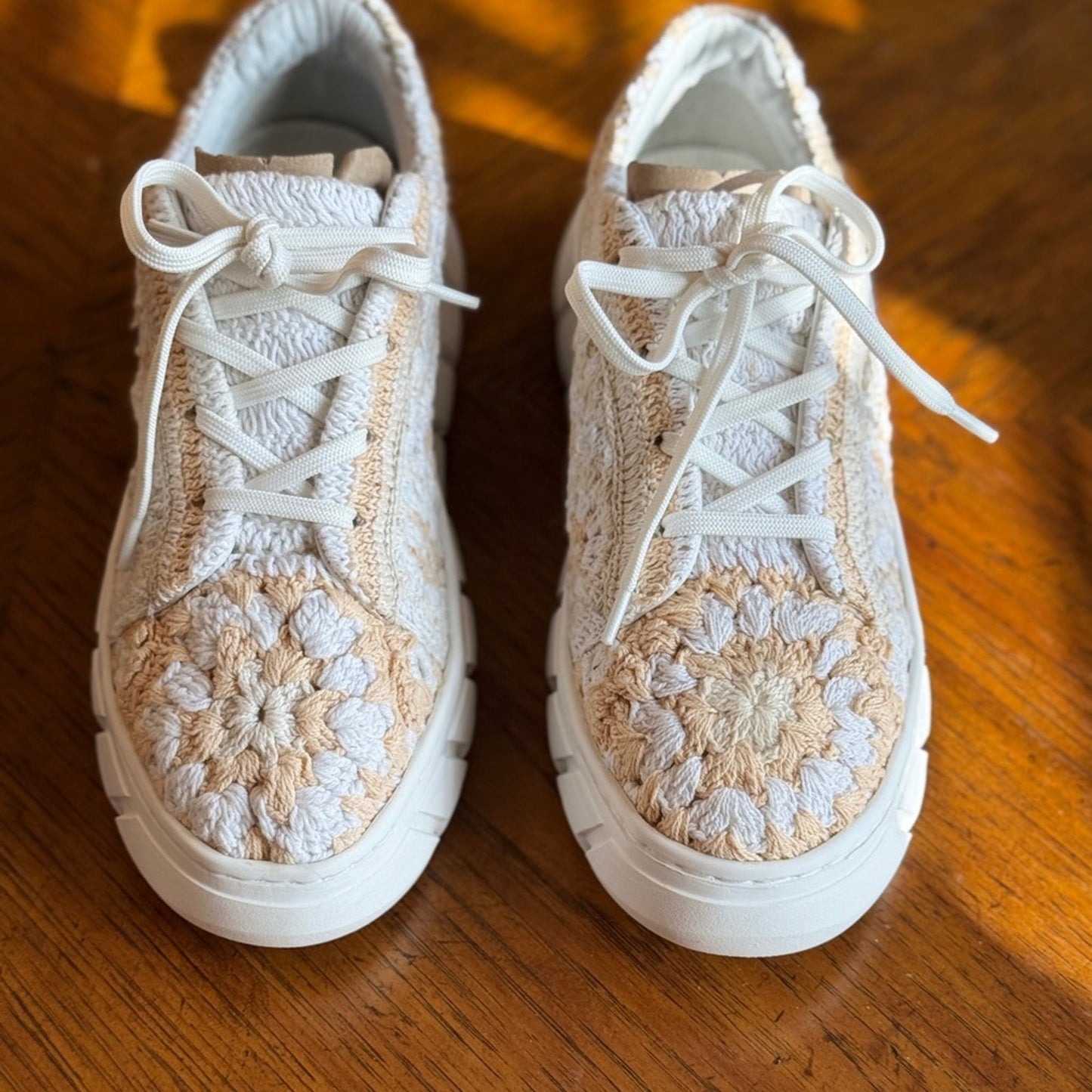 Free People Peach Embroidered Sneakers