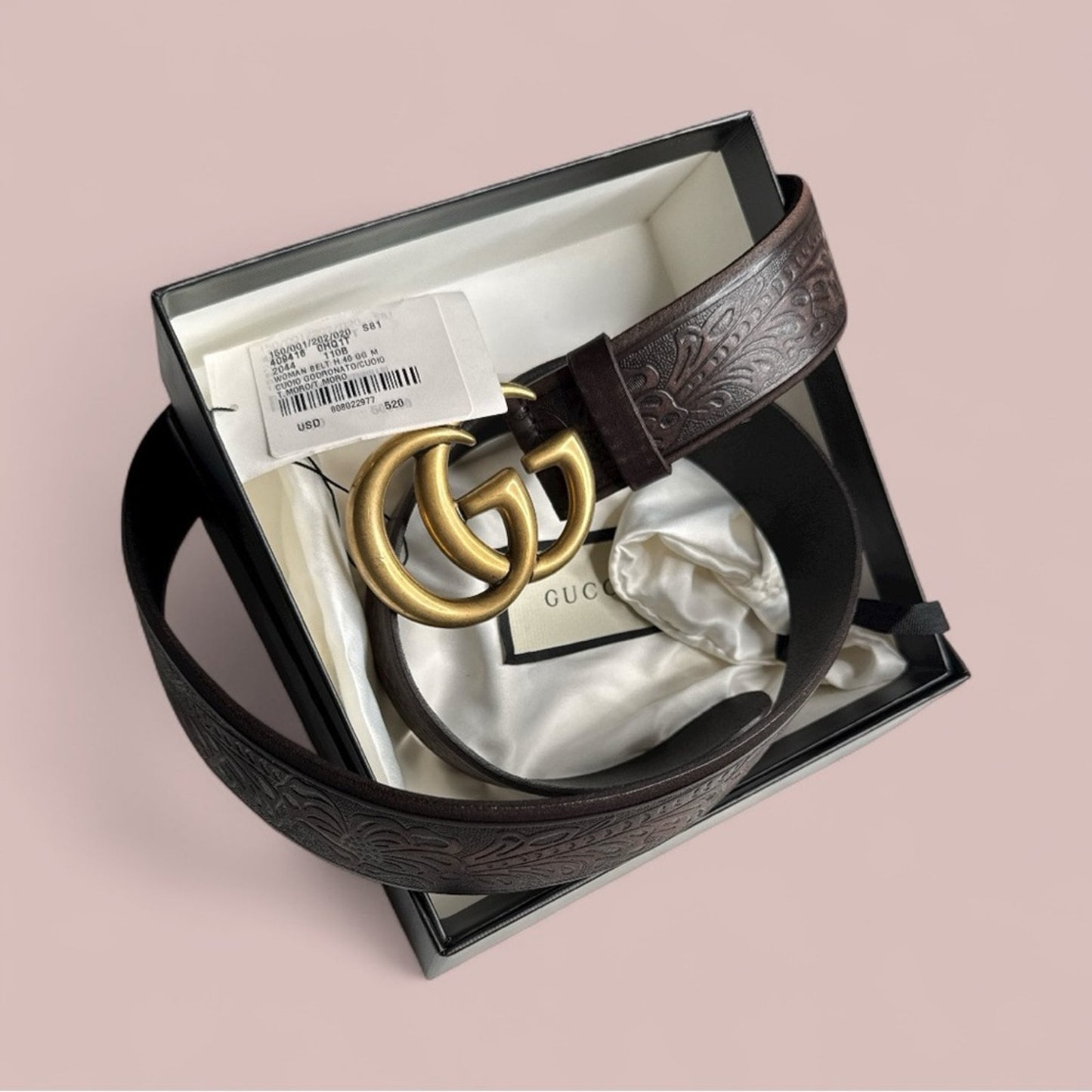 GUCCI Belt - Embossed Brown Leather