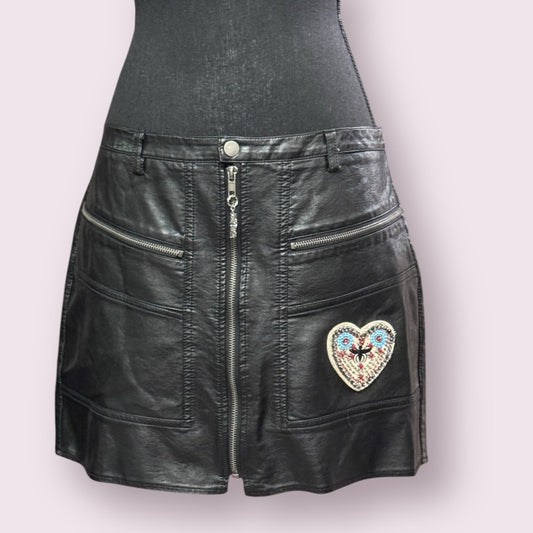 Altar'd State Black Mini Skirt with Heart Patch