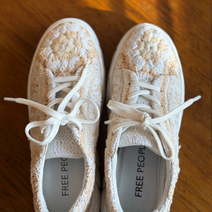 Free People Peach Embroidered Sneakers