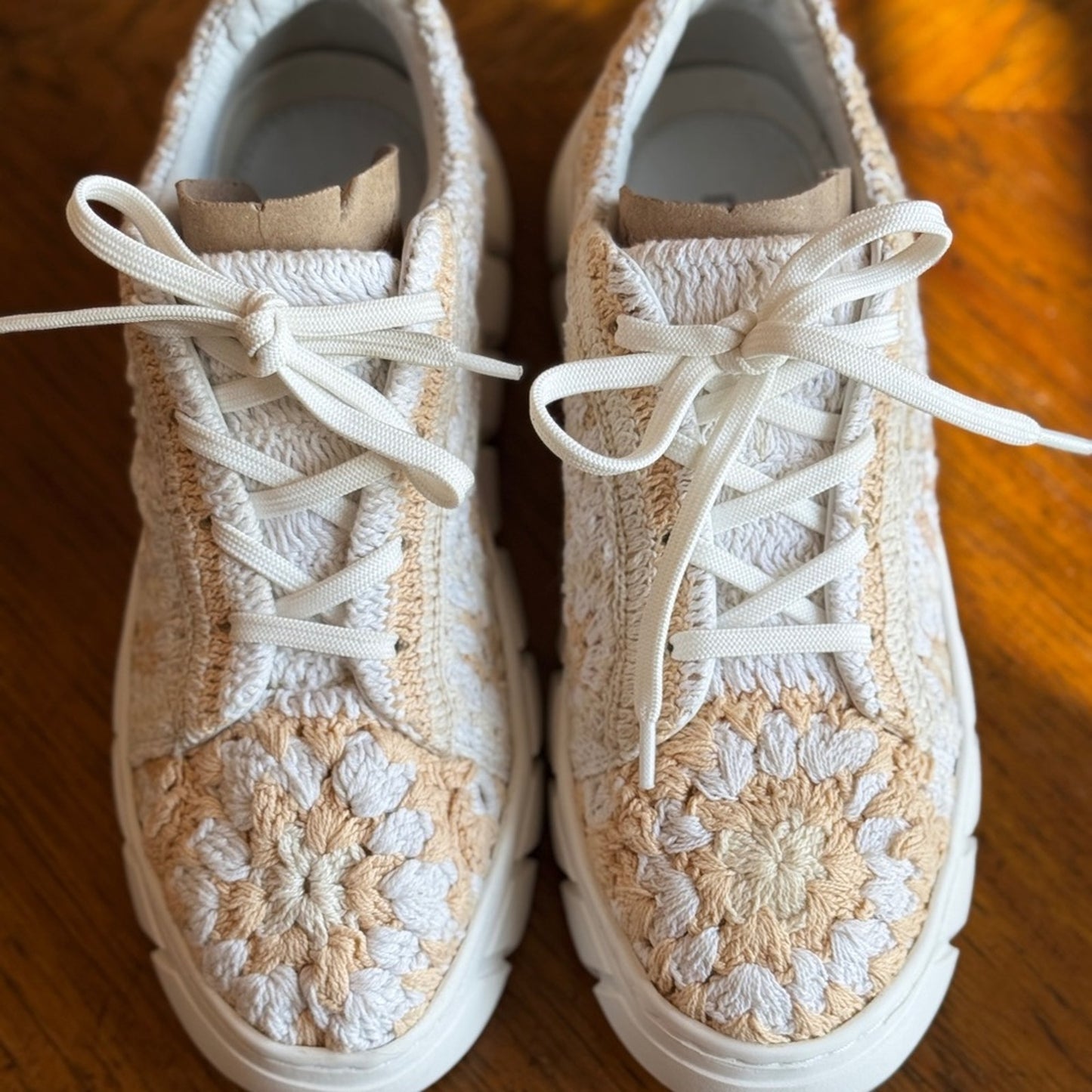 Free People Peach Embroidered Sneakers