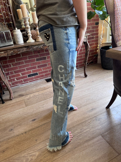 Patchwork Jeans with Embellishments