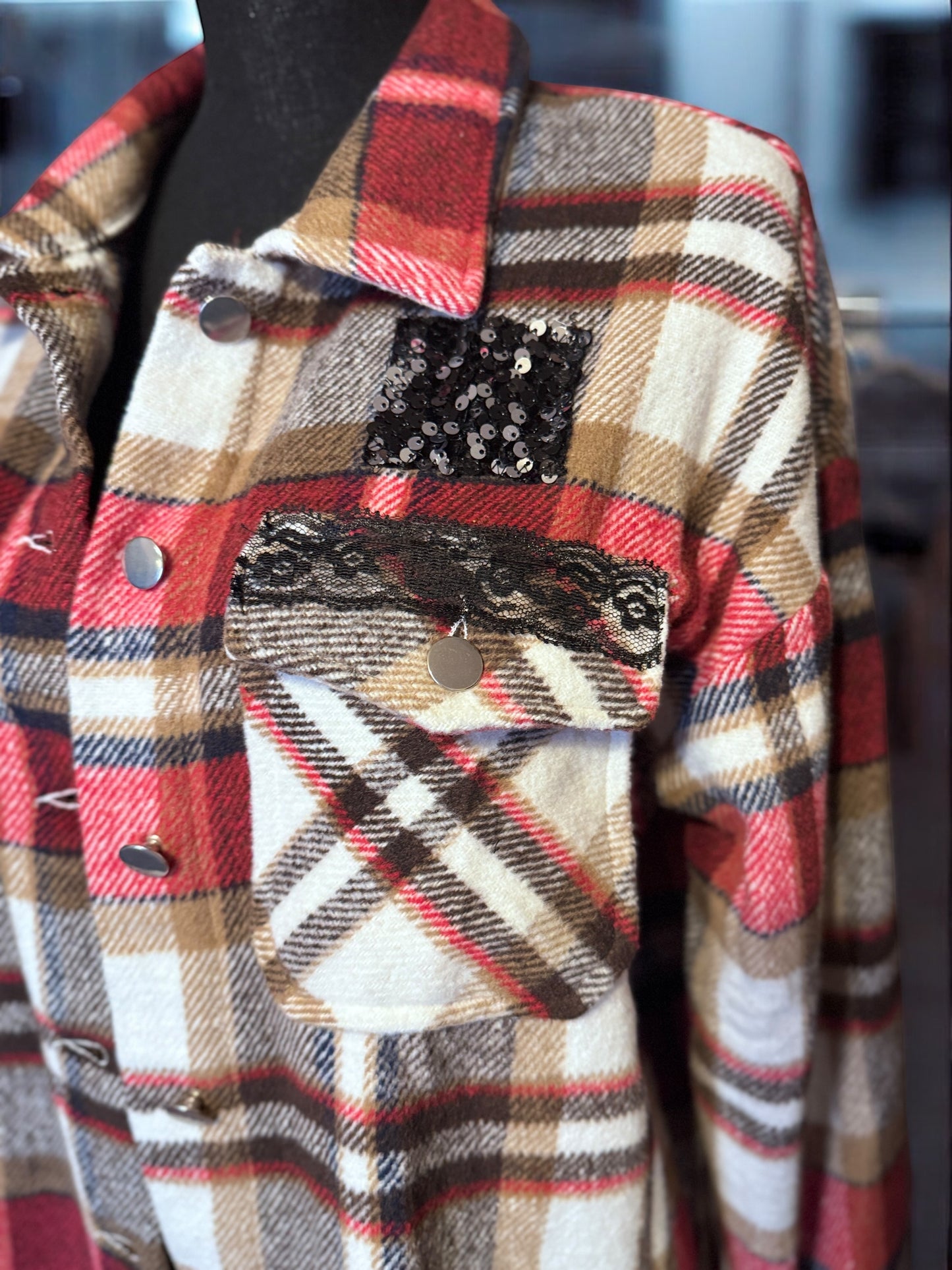 Red Plaid Blind for Love Button Down Flannel