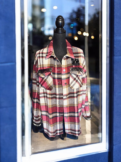 Red Plaid Blind for Love Button Down Flannel