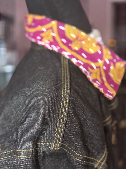 Black Denim Jacket with Gucci-Vibe Patch