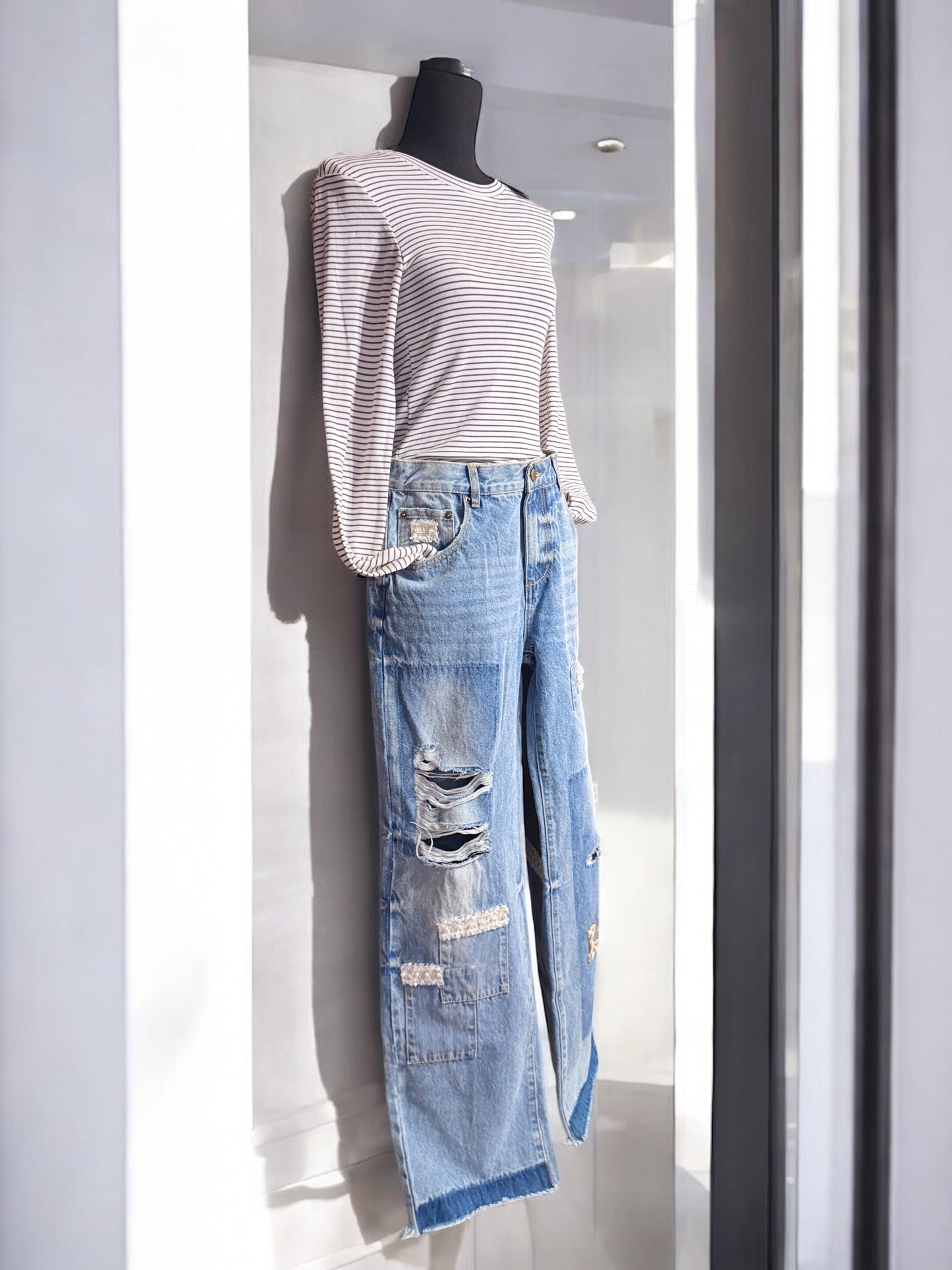 Patchwork Jeans with Embellishments