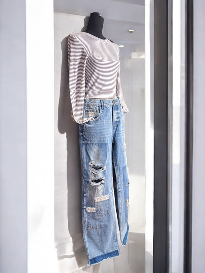 Patchwork Jeans with Embellishments