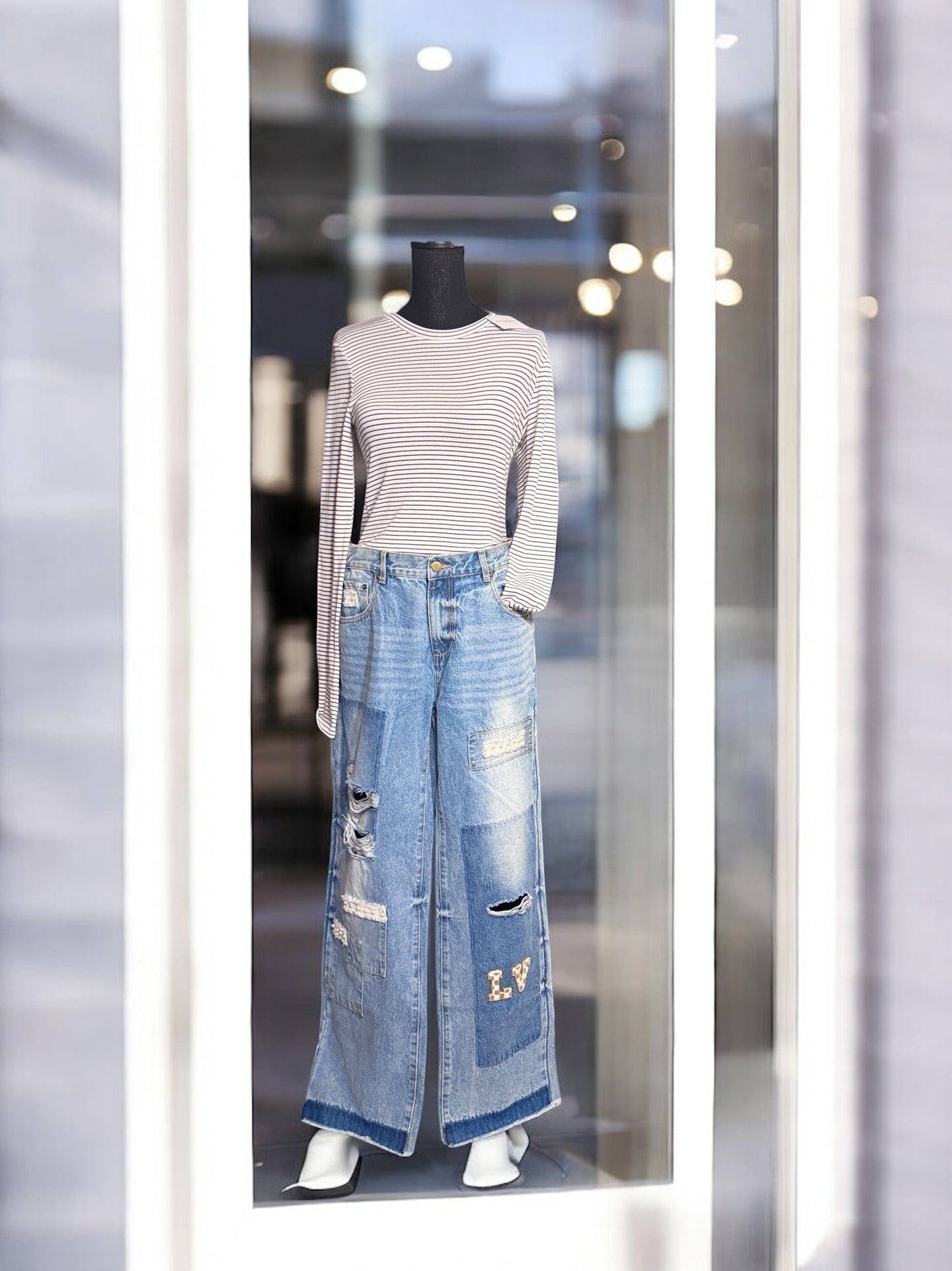 Patchwork Jeans with Embellishments