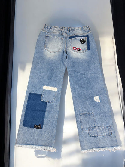 Patchwork Jeans with Embellishments