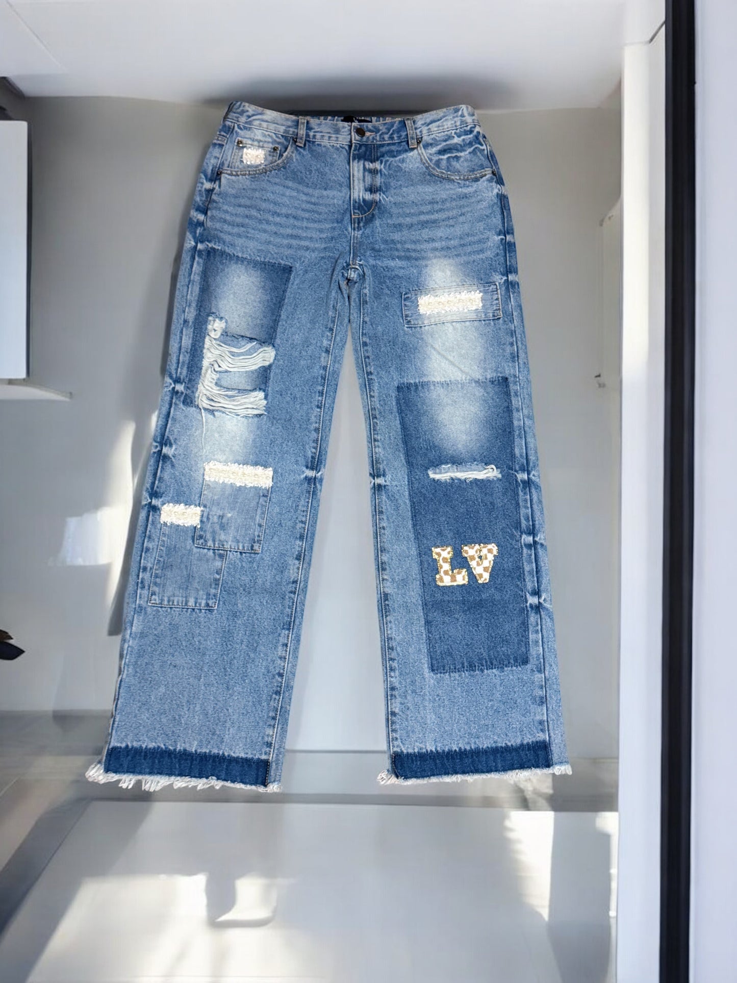 Patchwork Jeans with Embellishments