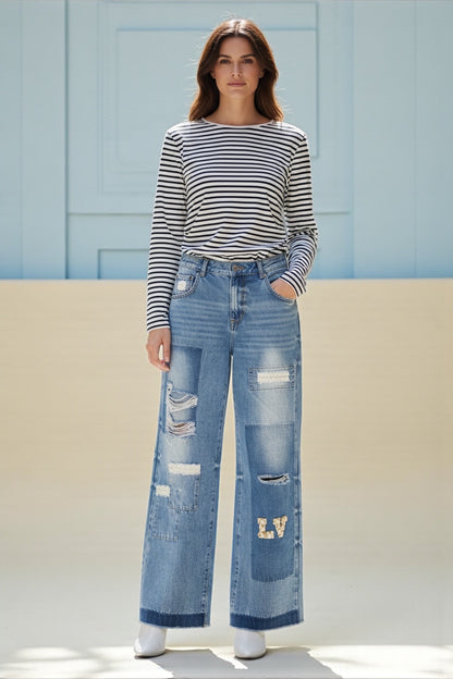 Patchwork Jeans with Embellishments