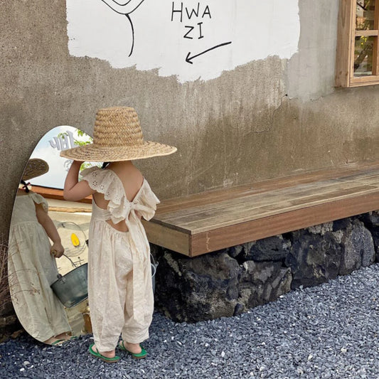 Vintage Floral Embroidery Romper for Toddler Girls Summer Bowknot Back Design