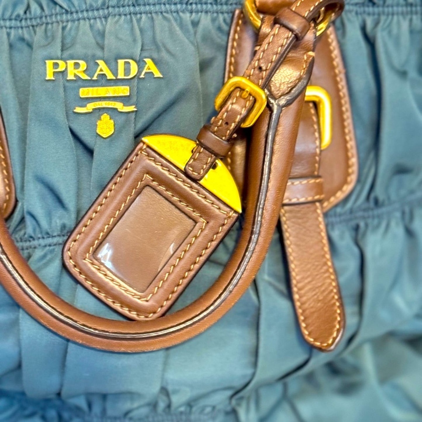 🔥PRADA Gaufre Teal blue Nylon and Leather Bag