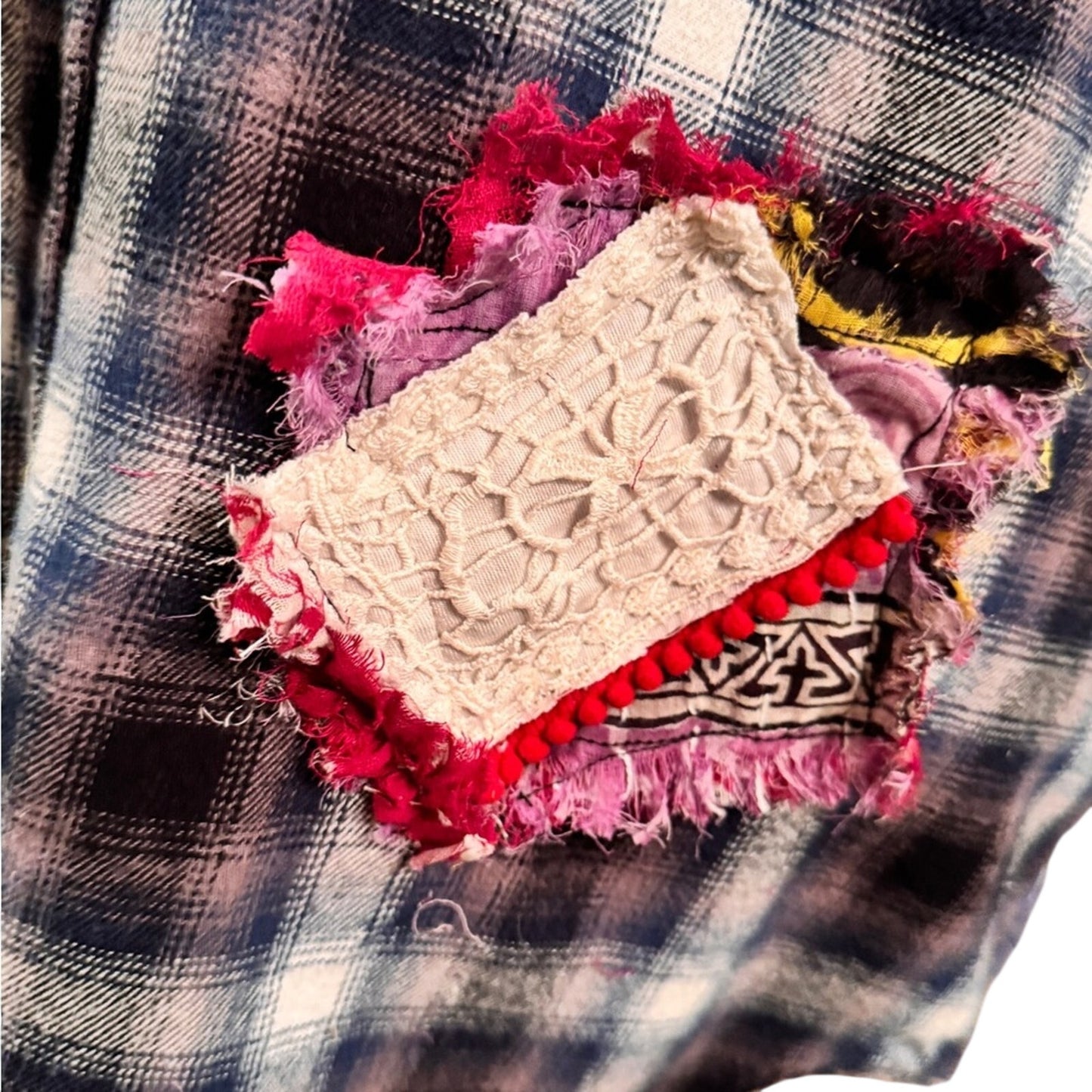 Upcycled Plaid and Kantha Shirt One of a Kind