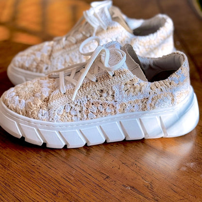 Free People Peach Embroidered Sneakers